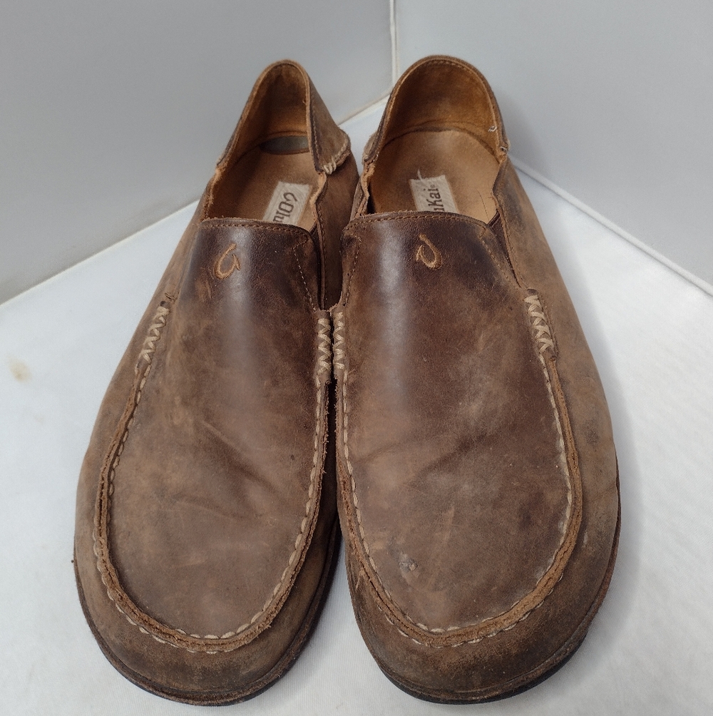 Olukai Moloa Men’s Slip-on Shoes 11. 5 Brown Leather Loafers Slippers J
